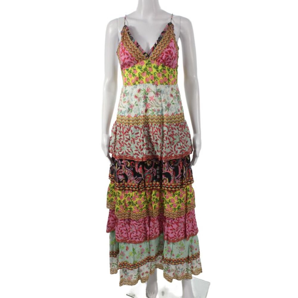 Alice + Olivia Womens Maxi Floral Cotton Dress Sleeveless V-Neck Size 0